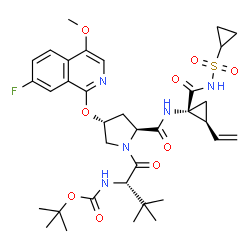 ChemSpider 2D Image | 3-Methyl-N-{[(2-methyl-2-propanyl)oxy]carbonyl}-L-valyl-(4R)-N-{(1R,2S)-1-[(cyclopropylsulfonyl)carbamoyl]-2-vinylcyclopropyl}-4-[(7-fluoro-4-methoxy-1-isoquinolinyl)oxy]-L-prolinamide | C35H46FN5O9S