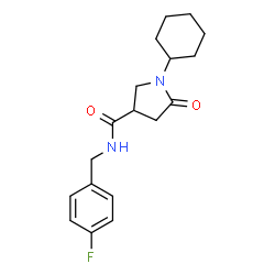 ChemSpider 2D Image | 1-Cyclohexyl-N-(4-fluorobenzyl)-5-oxo-3-pyrrolidinecarboxamide | C18H23FN2O2