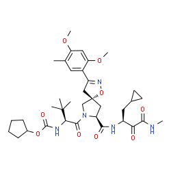 ChemSpider 2D Image | Cyclopentyl {(2S)-1-[(5S,8S)-8-{[(2S)-1-cyclopropyl-4-(methylamino)-3,4-dioxo-2-butanyl]carbamoyl}-3-(2,4-dimethoxy-5-methylphenyl)-1-oxa-2,7-diazaspiro[4.4]non-2-en-7-yl]-3,3-dimethyl-1-oxo-2-butanyl
}carbamate (non-preferred name) | C36H51N5O9