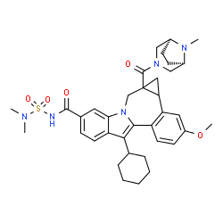 ChemSpider 2D Image | 8-Cyclohexyl-N-(dimethylsulfamoyl)-11-methoxy-1a-{[(1R,5S)-8-methyl-3,8-diazabicyclo[3.2.1]oct-3-yl]carbonyl}-1,1a,2,12b-tetrahydrocyclopropa[d]indolo[2,1-a][2]benzazepine-5-carboxamide | C36H45N5O5S