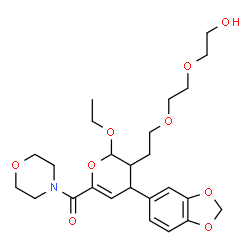 ChemSpider 2D Image | [4-(1,3-Benzodioxol-5-yl)-2-ethoxy-3-{2-[2-(2-hydroxyethoxy)ethoxy]ethyl}-3,4-dihydro-2H-pyran-6-yl](4-morpholinyl)methanone | C25H35NO9