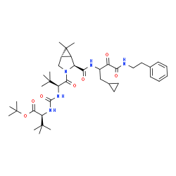 ChemSpider 2D Image | 2-Methyl-2-propanyl N-({(2S)-1-[(2S,5S)-2-({1-cyclopropyl-3,4-dioxo-4-[(2-phenylethyl)amino]-2-butanyl}carbamoyl)-6,6-dimethyl-3-azabicyclo[3.1.0]hex-3-yl]-3,3-dimethyl-1-oxo-2-butanyl}carbamoyl)-3-me
thyl-L-valinate | C40H61N5O7