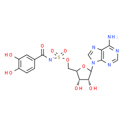 ChemSpider 2D Image | 9-[(4xi)-5-O-{[(3,4-Dihydroxybenzoyl)azanidyl]sulfonyl}-D-erythro-pentofuranosyl]-9H-purin-6-amine | C17H17N6O9S