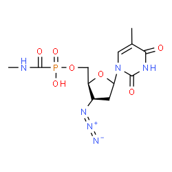 ChemSpider 2D Image | 1-{3-Azido-2,3-dideoxy-5-O-[hydroxy(methylcarbamoyl)phosphoryl]-D-glycero-pentofuranosyl}-5-methyl-2,4(1H,3H)-pyrimidinedione | C12H17N6O7P