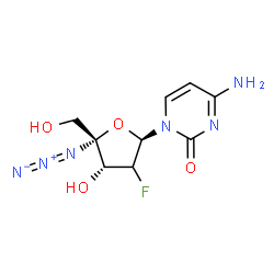 ChemSpider 2D Image | 4-Amino-1-[(2R,4R,5R)-5-azido-3-fluoro-4-hydroxy-5-(hydroxymethyl)tetrahydro-2-furanyl]-2(1H)-pyrimidinone (non-preferred name) | C9H11FN6O4
