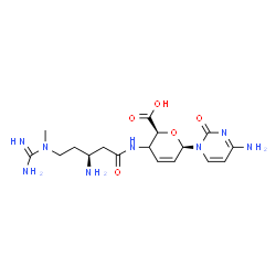 ChemSpider 2D Image | 4-Amino-1-[(4xi)-4-{[(3S)-3-amino-5-(N-methylcarbamimidamido)pentanoyl]amino}-2,3,4-trideoxy-beta-D-glycero-hex-2-enopyranuronosyl]-2(1H)-pyrimidinone | C17H26N8O5