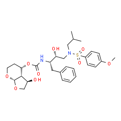 ChemSpider 2D Image | (3R,3aS,4S,7aS)-3-Hydroxyhexahydro-4H-furo[2,3-b]pyran-4-yl [(2S,3R)-3-hydroxy-4-{isobutyl[(4-methoxyphenyl)sulfonyl]amino}-1-phenyl-2-butanyl]carbamate | C29H40N2O9S