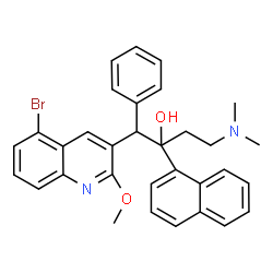 ChemSpider 2D Image | 1-(5-Bromo-2-methoxy-3-quinolinyl)-4-(dimethylamino)-2-(1-naphthyl)-1-phenyl-2-butanol | C32H31BrN2O2