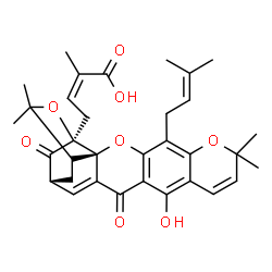 ChemSpider 2D Image | (2Z)-4-[(1R,2R,17R,19S)-12-Hydroxy-8,8,21,21-tetramethyl-5-(3-methyl-2-buten-1-yl)-14,18-dioxo-3,7,20-trioxahexacyclo[15.4.1.0~2,15~.0~2,19~.0~4,13~.0~6,11~]docosa-4(13),5,9,11,15-pentaen-19-yl]-2-met
hyl-2-butenoic acid | C33H36O8