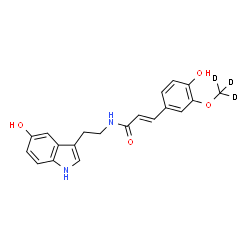 ChemSpider 2D Image | (2E)-N-[2-(5-Hydroxy-1H-indol-3-yl)ethyl]-3-{4-hydroxy-3-[(~2~H_3_)methyloxy]phenyl}acrylamide | C20H17D3N2O4
