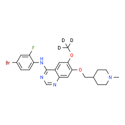 ChemSpider 2D Image | N-(4-Bromo-2-fluorophenyl)-6-[(~2~H_3_)methyloxy]-7-[(1-methyl-4-piperidinyl)methoxy]-4-quinazolinamine | C22H21D3BrFN4O2