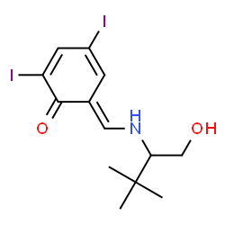 ChemSpider 2D Image | (6E)-6-{[(1-Hydroxy-3,3-dimethyl-2-butanyl)amino]methylene}-2,4-diiodo-2,4-cyclohexadien-1-one | C13H17I2NO2