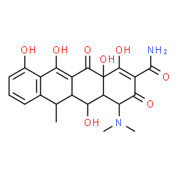 ChemSpider 2D Image | 4-(Dimethylamino)-1,5,10,11,12a-pentahydroxy-6-methyl-3,12-dioxo-3,4,4a,5,5a,6,12,12a-octahydro-2-tetracenecarboxamide | C22H24N2O8