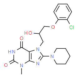ChemSpider 2D Image | 7-[3-(2-Chlorophenoxy)-2-hydroxypropyl]-3-methyl-8-(1-piperidinyl)-3,7-dihydro-1H-purine-2,6-dione | C20H24ClN5O4