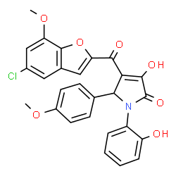 ChemSpider 2D Image | 4-[(5-Chloro-7-methoxy-1-benzofuran-2-yl)carbonyl]-3-hydroxy-1-(2-hydroxyphenyl)-5-(4-methoxyphenyl)-1,5-dihydro-2H-pyrrol-2-one | C27H20ClNO7