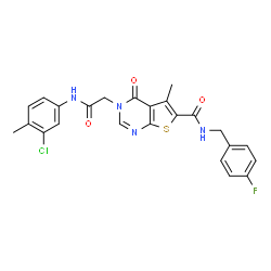 ChemSpider 2D Image | 3-{2-[(3-Chloro-4-methylphenyl)amino]-2-oxoethyl}-N-(4-fluorobenzyl)-5-methyl-4-oxo-3,4-dihydrothieno[2,3-d]pyrimidine-6-carboxamide | C24H20ClFN4O3S