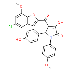 ChemSpider 2D Image | 4-[(5-Chloro-7-methoxy-1-benzofuran-2-yl)carbonyl]-3-hydroxy-5-(4-hydroxyphenyl)-1-(4-methoxyphenyl)-1,5-dihydro-2H-pyrrol-2-one | C27H20ClNO7