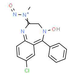 ChemSpider 2D Image | 7-Chloro-4-hydroxy-N-methyl-N-nitroso-5-phenyl-3,4-dihydro-2H-1,4-benzodiazepin-2-iminium | C16H14ClN4O2