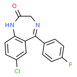 ChemSpider 2D Image | 7-Chloro-5-(4-fluorophenyl)-1,3-dihydro-2H-1,4-benzodiazepin-2-one | C15H10ClFN2O