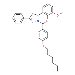 ChemSpider 2D Image | 5-[4-(Hexyloxy)phenyl]-7-methoxy-2-phenyl-1,10b-dihydropyrazolo[1,5-c][1,3]benzoxazine | C29H32N2O3