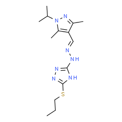 ChemSpider 2D Image | 3-{(2E)-2-[(1-Isopropyl-3,5-dimethyl-1H-pyrazol-4-yl)methylene]hydrazino}-5-(propylsulfanyl)-4H-1,2,4-triazole | C14H23N7S