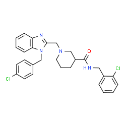 ChemSpider 2D Image | N-(2-Chlorobenzyl)-1-{[1-(4-chlorobenzyl)-1H-benzimidazol-2-yl]methyl}-3-piperidinecarboxamide | C28H28Cl2N4O