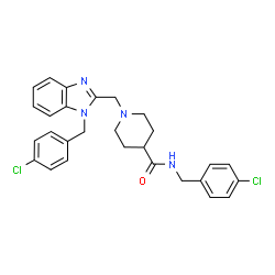 ChemSpider 2D Image | N-(4-Chlorobenzyl)-1-{[1-(4-chlorobenzyl)-1H-benzimidazol-2-yl]methyl}-4-piperidinecarboxamide | C28H28Cl2N4O