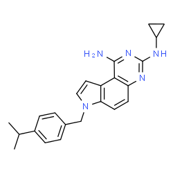 ChemSpider 2D Image | N~3~-Cyclopropyl-7-(4-isopropylbenzyl)-7H-pyrrolo[3,2-f]quinazoline-1,3-diamine | C23H25N5
