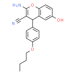 ChemSpider 2D Image | 2-Amino-4-(4-butoxyphenyl)-6-hydroxy-4H-chromene-3-carbonitrile | C20H20N2O3