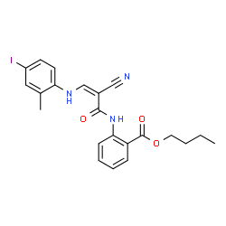 ChemSpider 2D Image | Butyl 2-({(2Z)-2-cyano-3-[(4-iodo-2-methylphenyl)amino]-2-propenoyl}amino)benzoate | C22H22IN3O3