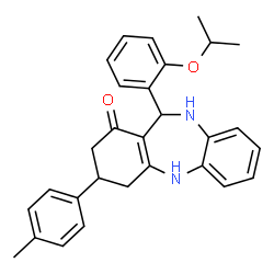 ChemSpider 2D Image | 11-(2-Isopropoxyphenyl)-3-(4-methylphenyl)-2,3,4,5,10,11-hexahydro-1H-dibenzo[b,e][1,4]diazepin-1-one | C29H30N2O2