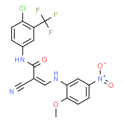 ChemSpider 2D Image | (2Z)-N-[4-Chloro-3-(trifluoromethyl)phenyl]-2-cyano-3-[(2-methoxy-5-nitrophenyl)amino]acrylamide | C18H12ClF3N4O4
