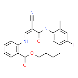 ChemSpider 2D Image | Butyl 2-({(1Z)-2-cyano-3-[(4-iodo-2-methylphenyl)amino]-3-oxo-1-propen-1-yl}amino)benzoate | C22H22IN3O3