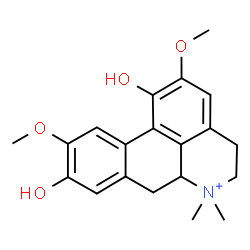 ChemSpider 2D Image | 1,9-Dihydroxy-2,10-dimethoxy-6,6-dimethyl-5,6,6a,7-tetrahydro-4H-dibenzo[de,g]quinolinium | C20H24NO4