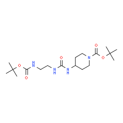 ChemSpider 2D Image | 2-Methyl-2-propanyl 4-({[2-({[(2-methyl-2-propanyl)oxy]carbonyl}amino)ethyl]carbamoyl}amino)-1-piperidinecarboxylate | C18H34N4O5