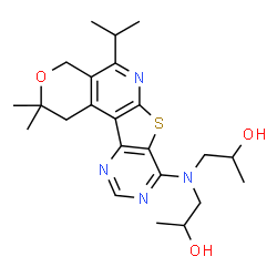 ChemSpider 2D Image | 1,1'-[(5-Isopropyl-2,2-dimethyl-1,4-dihydro-2H-pyrano[4'',3'':4',5']pyrido[3',2':4,5]thieno[3,2-d]pyrimidin-8-yl)imino]di(2-propanol) | C23H32N4O3S