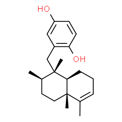 ChemSpider 2D Image | 2-{[(1S,2R,4aR,8aR)-1,2,4a,5-Tetramethyl-1,2,3,4,4a,7,8,8a-octahydro-1-naphthalenyl]methyl}-1,4-benzenediol | C21H30O2