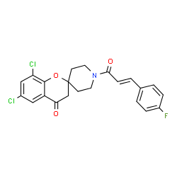 ChemSpider 2D Image | 6,8-Dichloro-1'-[(2E)-3-(4-fluorophenyl)-2-propenoyl]spiro[chromene-2,4'-piperidin]-4(3H)-one | C22H18Cl2FNO3
