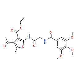 ChemSpider 2D Image | Ethyl 4-acetyl-5-methyl-2-{[N-(3,4,5-trimethoxybenzoyl)glycyl]amino}-3-furoate | C22H26N2O9