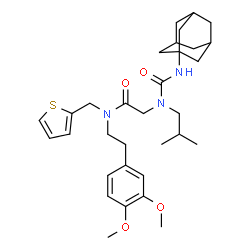 ChemSpider 2D Image | N~2~-(Adamantan-1-ylcarbamoyl)-N-[2-(3,4-dimethoxyphenyl)ethyl]-N~2~-isobutyl-N-(2-thienylmethyl)glycinamide | C32H45N3O4S