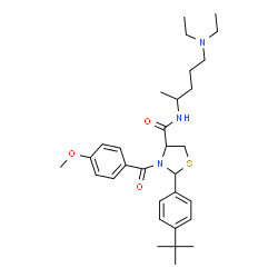 ChemSpider 2D Image | N-[5-(Diethylamino)-2-pentanyl]-3-(4-methoxybenzoyl)-2-[4-(2-methyl-2-propanyl)phenyl]-1,3-thiazolidine-4-carboxamide | C31H45N3O3S