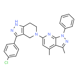 ChemSpider 2D Image | 3-(4-Chlorophenyl)-5-(3,4-dimethyl-1-phenyl-1H-pyrazolo[3,4-b]pyridin-6-yl)-4,5,6,7-tetrahydro-1H-pyrazolo[4,3-c]pyridine | C26H23ClN6