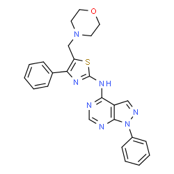 ChemSpider 2D Image | N-[5-(4-Morpholinylmethyl)-4-phenyl-1,3-thiazol-2-yl]-1-phenyl-1H-pyrazolo[3,4-d]pyrimidin-4-amine | C25H23N7OS