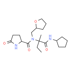 ChemSpider 2D Image | 5-Oxoprolyl-N-cyclopentyl-N~2~-(tetrahydro-2-furanylmethyl)isovalinamide | C20H33N3O4