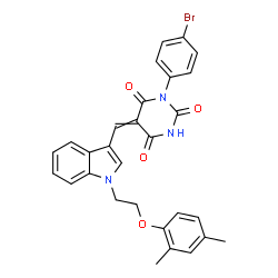 ChemSpider 2D Image | 1-(4-Bromophenyl)-5-({1-[2-(2,4-dimethylphenoxy)ethyl]-1H-indol-3-yl}methylene)-2,4,6(1H,3H,5H)-pyrimidinetrione | C29H24BrN3O4