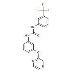 ChemSpider 2D Image | 1-[3-(2-Pyrazinyloxy)phenyl]-3-[3-(trifluoromethyl)phenyl]urea | C18H13F3N4O2