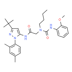 ChemSpider 2D Image | N~2~-Butyl-N-[1-(2,4-dimethylphenyl)-3-(2-methyl-2-propanyl)-1H-pyrazol-5-yl]-N~2~-[(2-methoxyphenyl)carbamoyl]glycinamide | C29H39N5O3