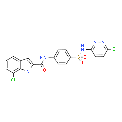 ChemSpider 2D Image | 7-Chloro-N-{4-[(6-chloro-3-pyridazinyl)sulfamoyl]phenyl}-1H-indole-2-carboxamide | C19H13Cl2N5O3S