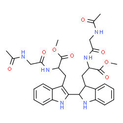 ChemSpider 2D Image | Dimethyl 3,3'-(2,3-dihydro-1H,1'H-2,2'-biindole-3,3'-diyl)bis{2-[(acetamidoacetyl)amino]propanoate} | C32H38N6O8