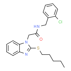 ChemSpider 2D Image | N-(2-Chlorobenzyl)-2-[2-(pentylsulfanyl)-1H-benzimidazol-1-yl]acetamide | C21H24ClN3OS